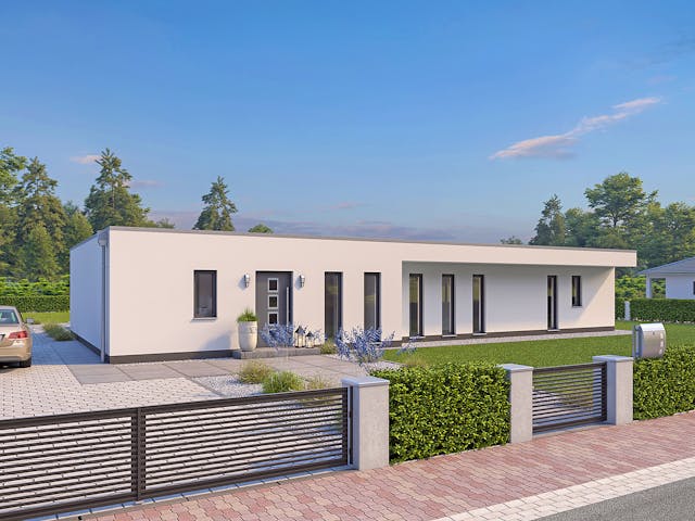 Massivhaus EFH Bungalow 115 von hebelHAUS, Bungalow Außenansicht 1