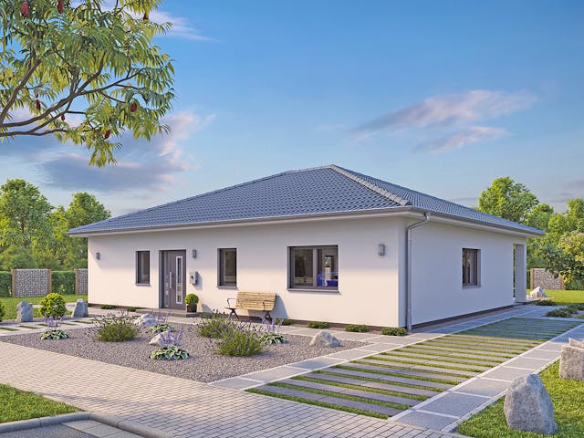 Massivhaus EFH Bungalow 125 von hebelHAUS, Bungalow Außenansicht 1 Massivhaus EFH Bungalow 125 von hebelHAUS, Bungalow Außenansicht 1