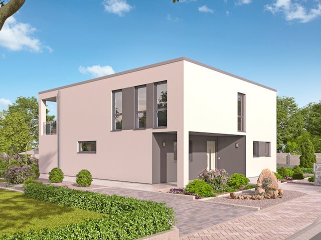 Massivhaus EFH Bauhaus 193 von hebelHAUS, Cubushaus Außenansicht 1