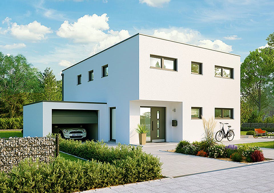 Massivhaus Alicante von HELMA MASSIVHAUS Schlüsselfertig ab 413600€, Cubushaus Außenansicht 1