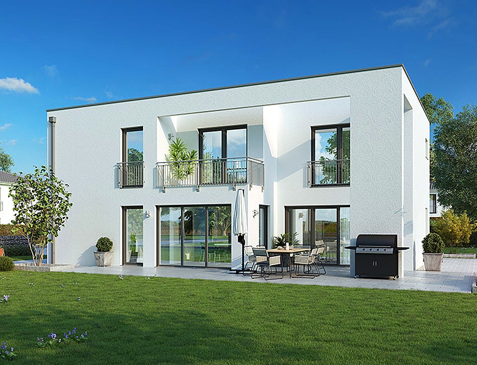 Massivhaus Alicante von HELMA MASSIVHAUS Schlüsselfertig ab 413600€, Cubushaus Außenansicht 2