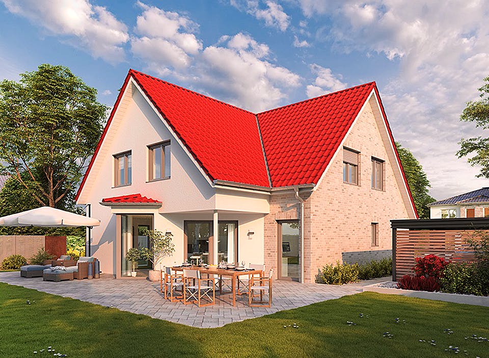 Massivhaus Bremen von HELMA MASSIVHAUS Schlüsselfertig ab 380150€, Satteldach-Klassiker Außenansicht 2
