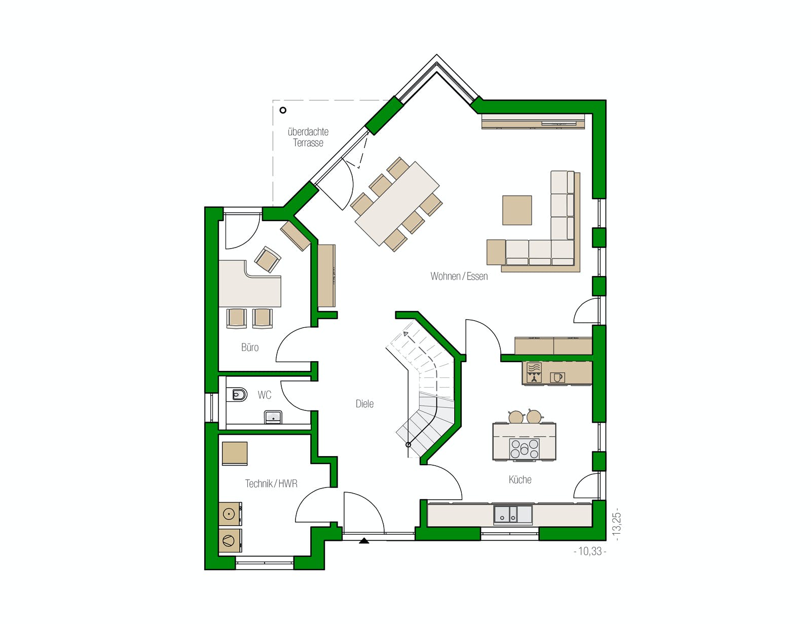 Massivhaus Bremen von HELMA MASSIVHAUS Schlüsselfertig ab 380150€, Satteldach-Klassiker Grundriss 1