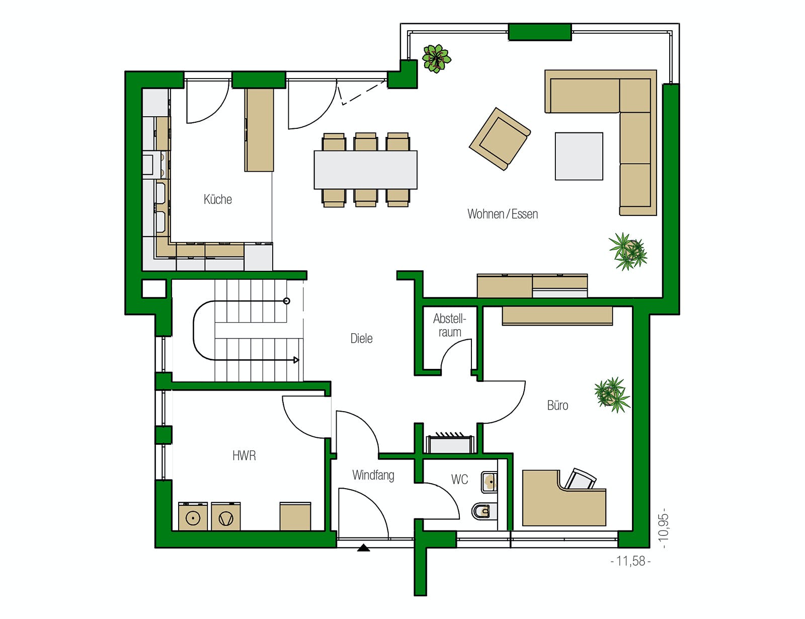 Massivhaus Brüssel von HELMA MASSIVHAUS Schlüsselfertig ab 402650€, Pultdachhaus Grundriss 1
