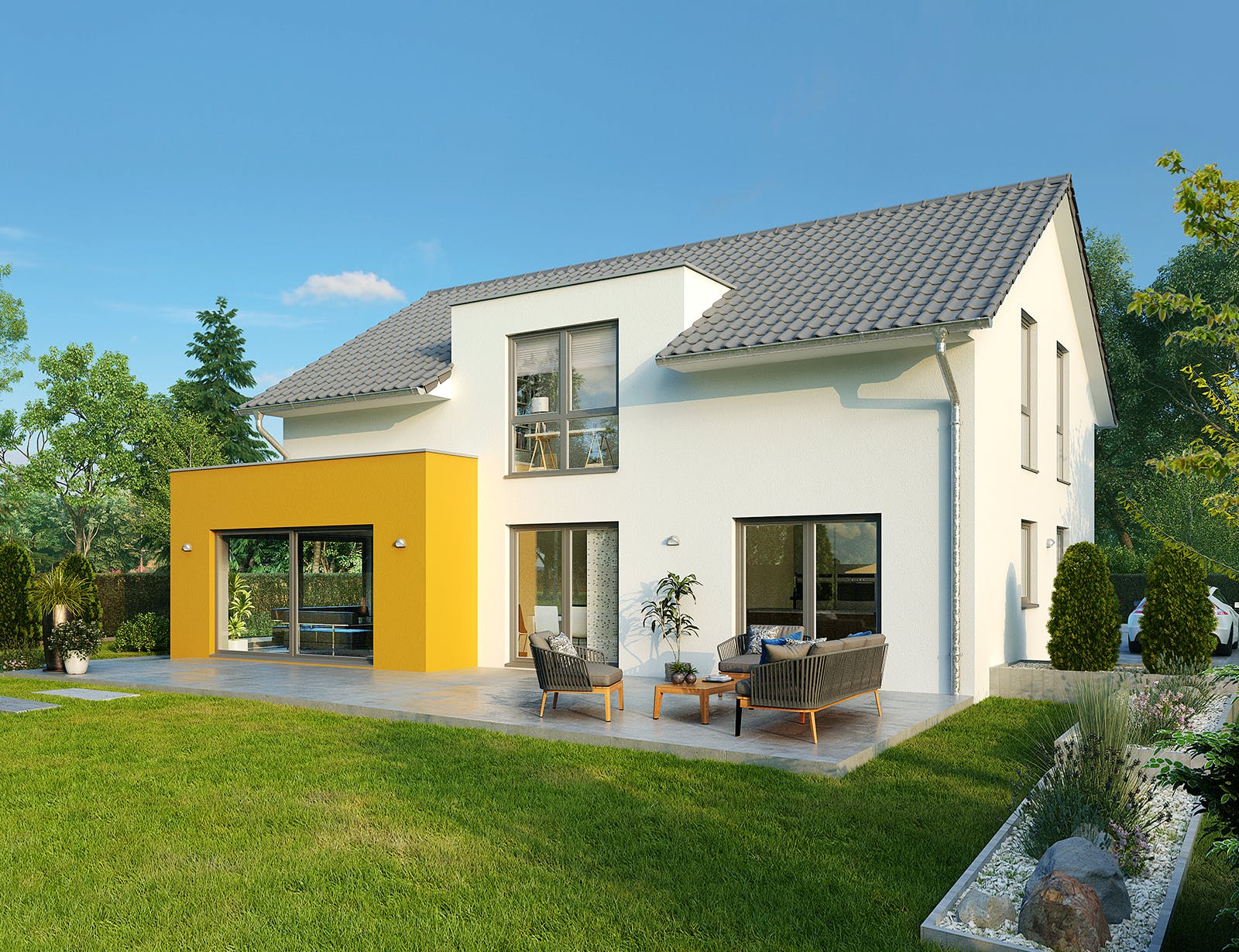 Massivhaus Colmar von HELMA MASSIVHAUS Schlüsselfertig ab 407250€, Satteldach-Klassiker Außenansicht 1