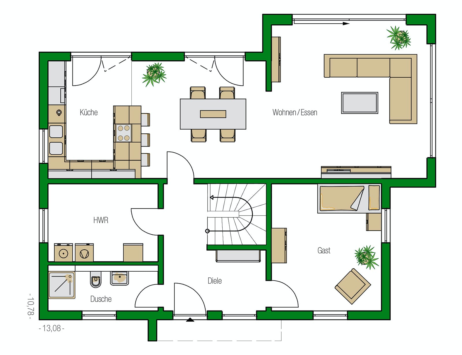 Massivhaus Colmar von HELMA MASSIVHAUS Schlüsselfertig ab 407250€, Satteldach-Klassiker Grundriss 1