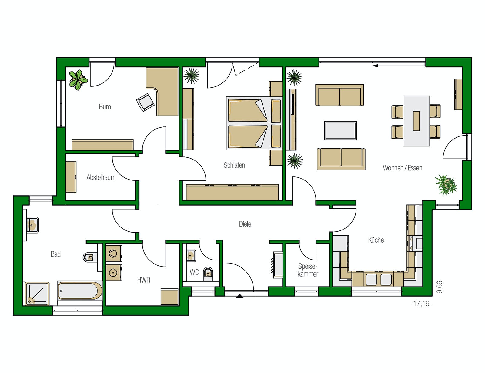 Massivhaus Cuxhaven von HELMA MASSIVHAUS Schlüsselfertig ab 359950€, Bungalow Grundriss 1