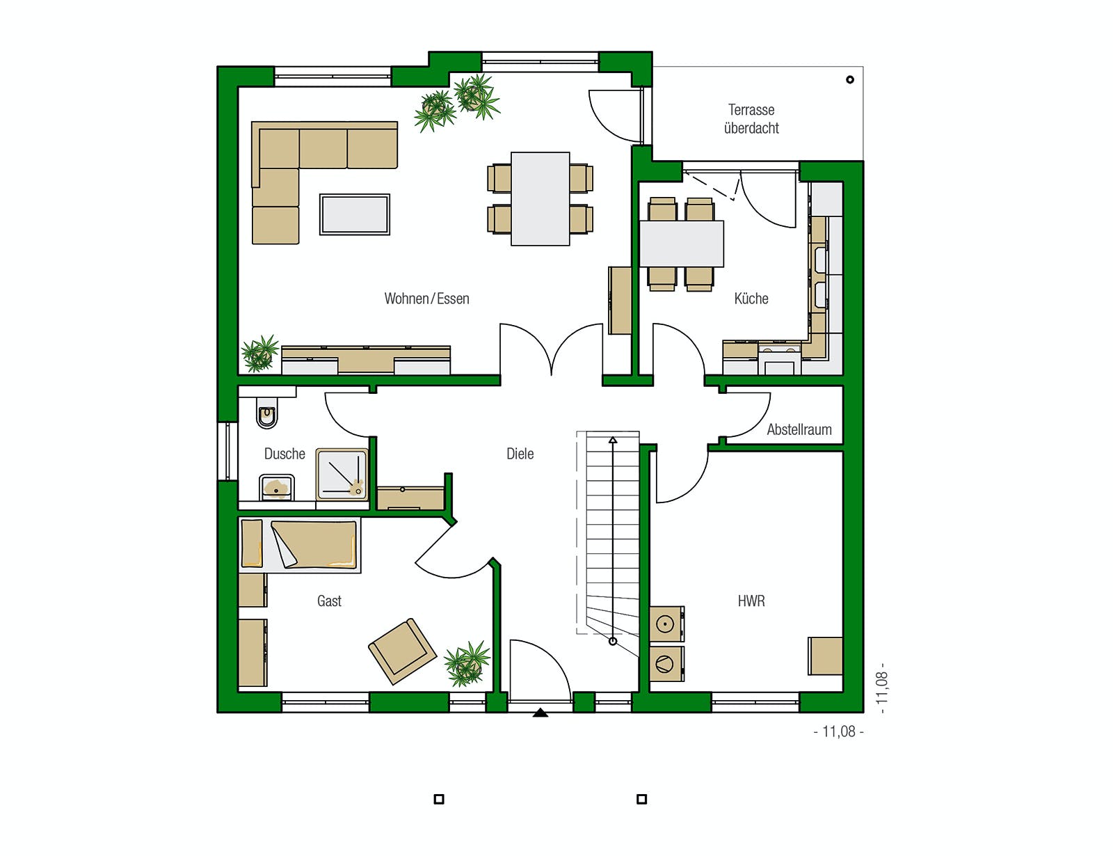 Massivhaus Florenz von HELMA MASSIVHAUS Schlüsselfertig ab 403750€, Stadtvilla Grundriss 1