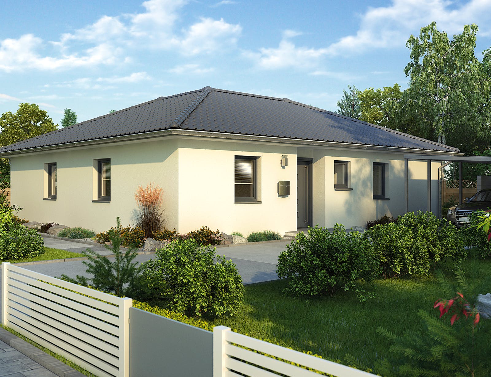 Massivhaus Freiburg von HELMA MASSIVHAUS Schlüsselfertig ab 311700€, Bungalow Außenansicht 2