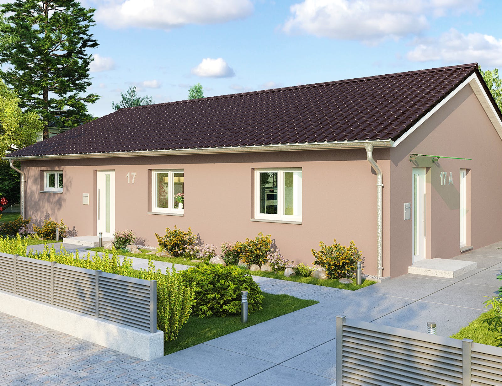 Massivhaus Kolding mit ELW von HELMA MASSIVHAUS Schlüsselfertig ab 296700€, Bungalow Außenansicht 2