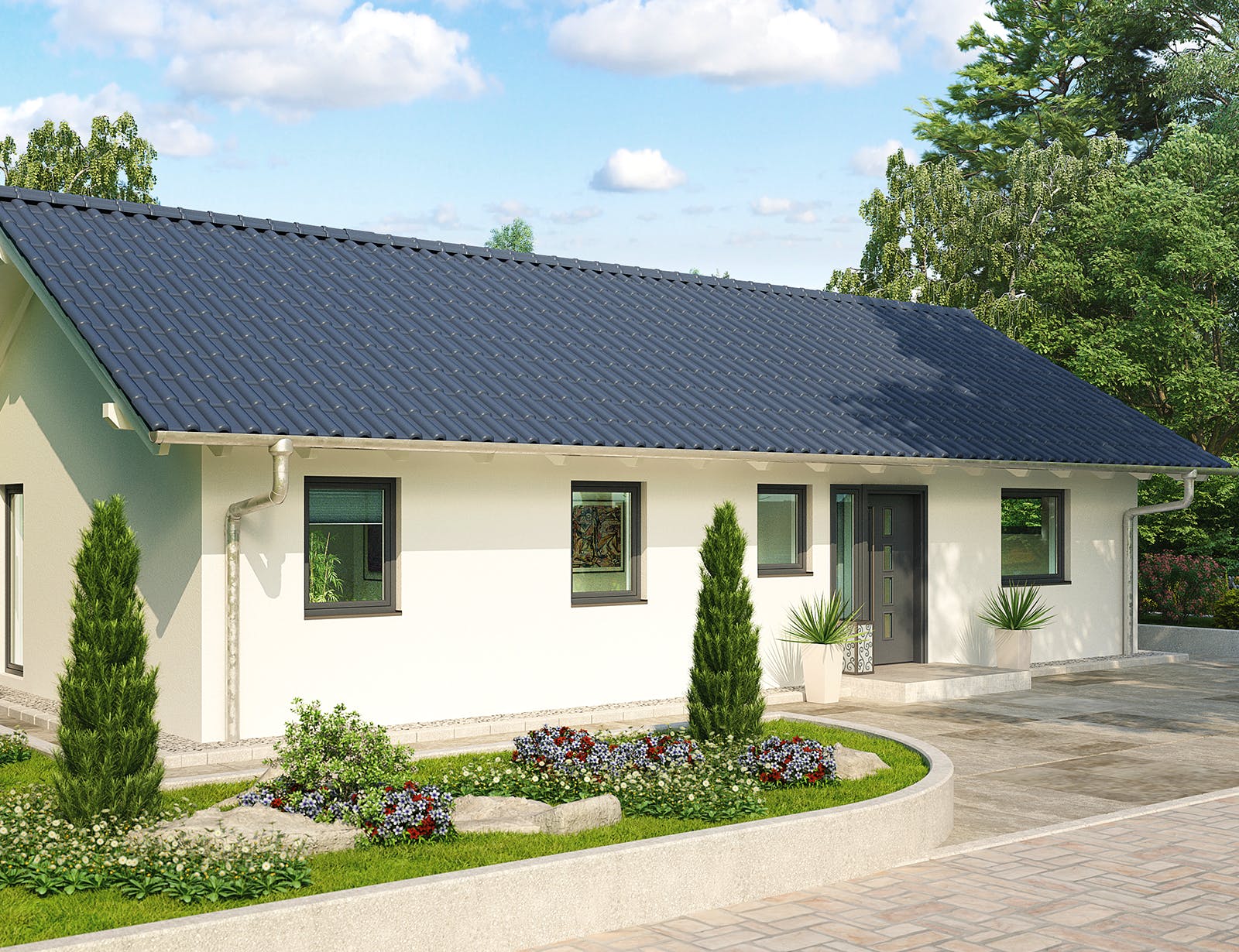 Massivhaus Kopenhagen von HELMA MASSIVHAUS Schlüsselfertig ab 328400€, Bungalow Außenansicht 2