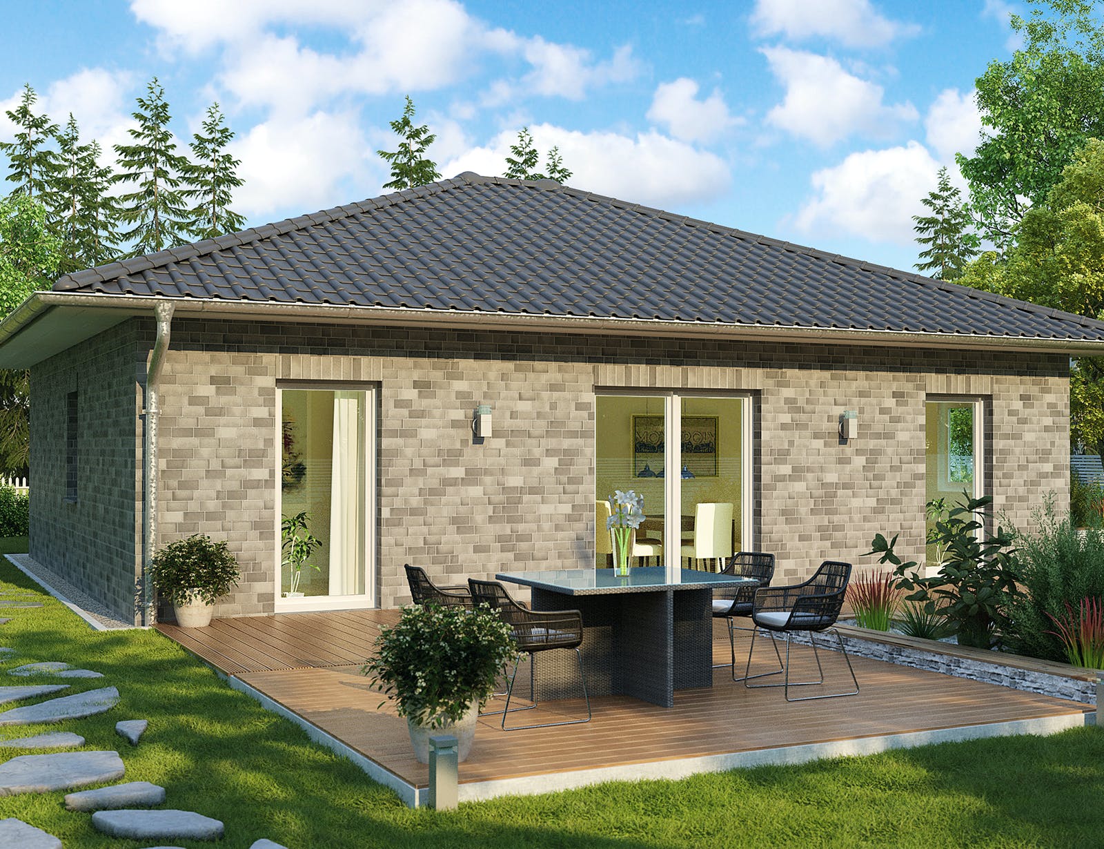 Massivhaus Lille von HELMA MASSIVHAUS Schlüsselfertig ab 257350€, Bungalow Außenansicht 1
