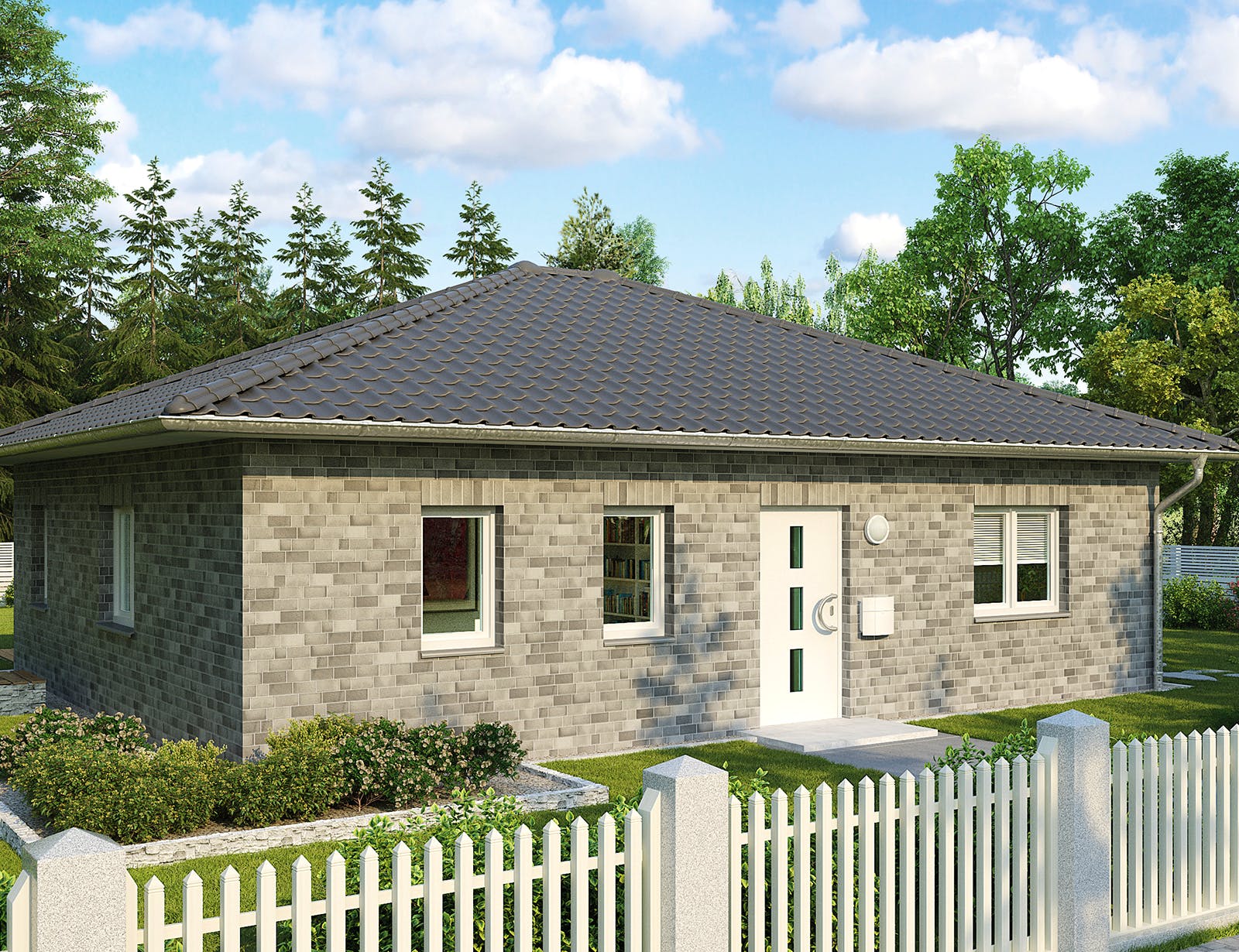 Massivhaus Lille von HELMA MASSIVHAUS Schlüsselfertig ab 257350€, Bungalow Außenansicht 2