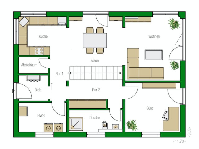 Massivhaus Lübeck von HELMA MASSIVHAUS Schlüsselfertig ab 366150€, Satteldach-Klassiker Grundriss 1