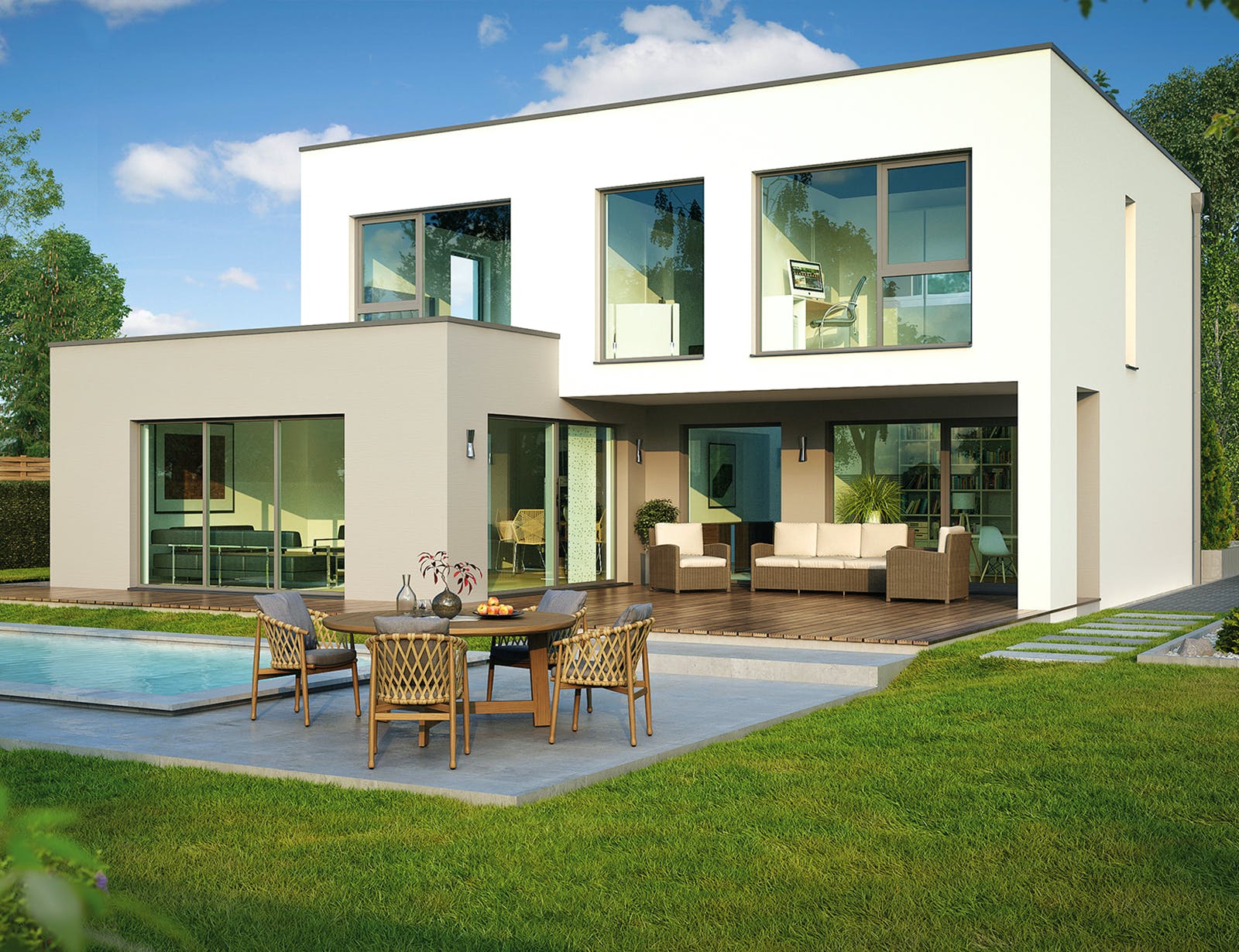 Massivhaus Lugano von HELMA MASSIVHAUS Schlüsselfertig ab 462050€, Cubushaus Außenansicht 1