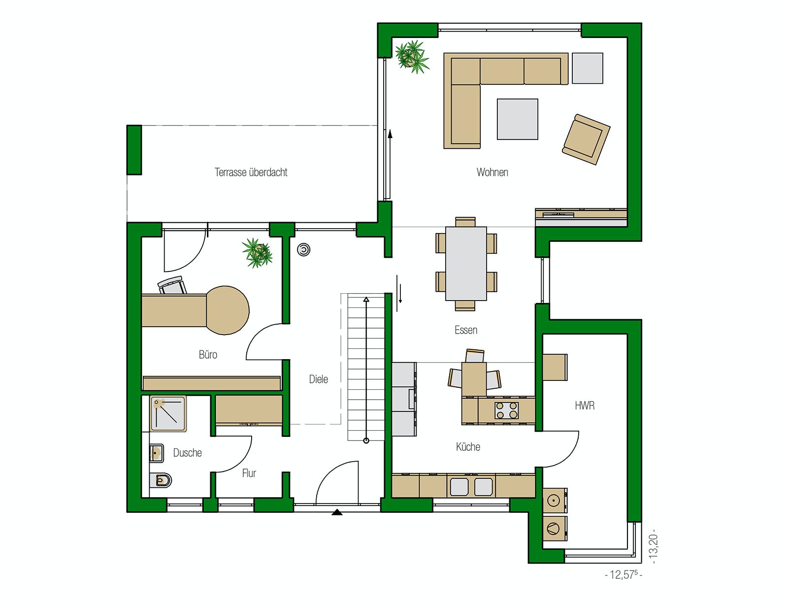 Massivhaus Lugano von HELMA MASSIVHAUS Schlüsselfertig ab 462050€, Cubushaus Grundriss 1