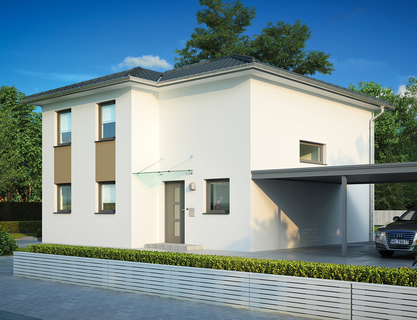 Massivhaus Modena von HELMA MASSIVHAUS Schlüsselfertig ab 326550€, Stadtvilla Außenansicht 2