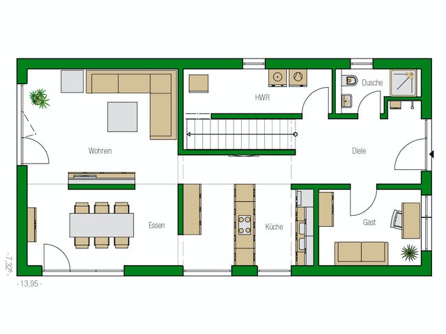 Massivhaus Nürnberg von HELMA MASSIVHAUS Schlüsselfertig ab 378000€, Satteldach-Klassiker Grundriss 1
