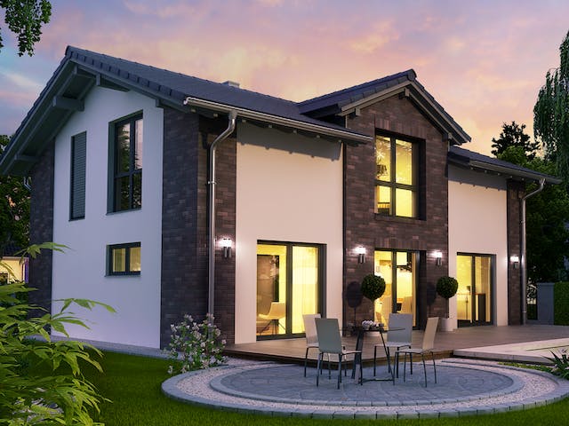 Massivhaus Trient von HELMA MASSIVHAUS Schlüsselfertig ab 378250€, Satteldach-Klassiker Außenansicht 1
