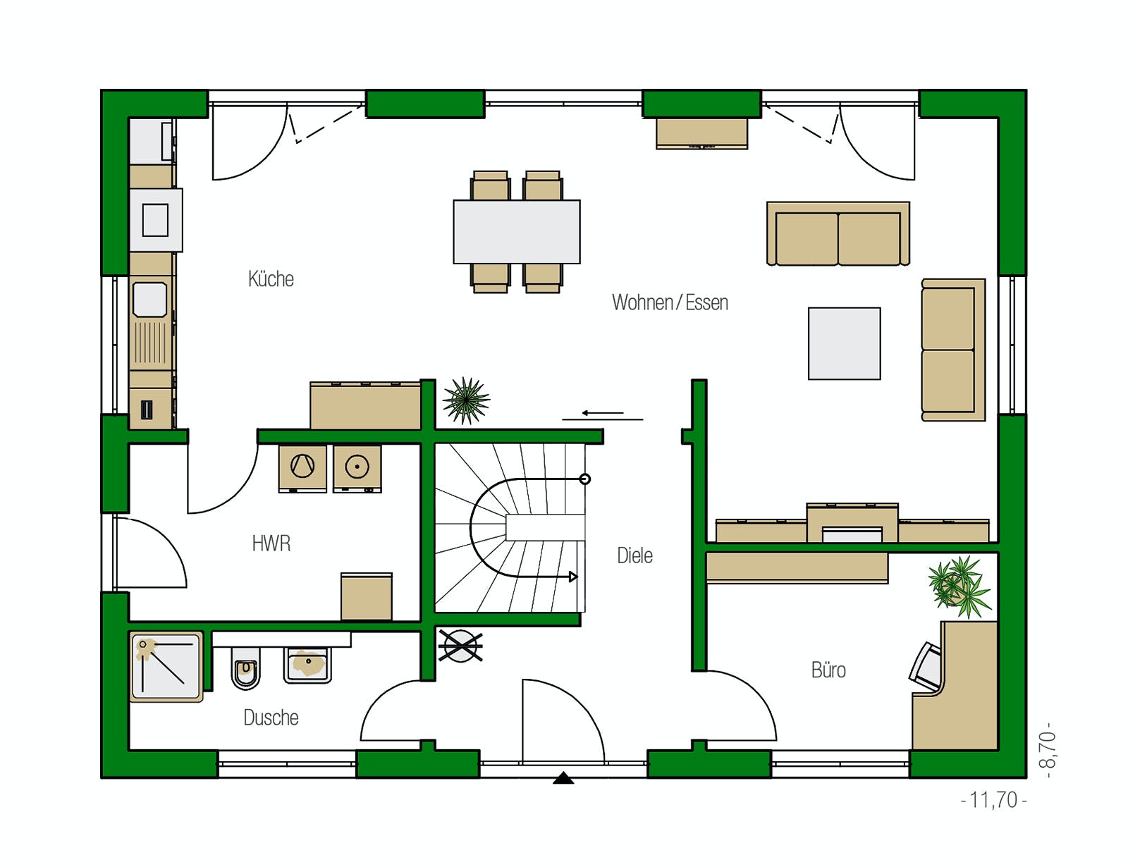 Massivhaus Trient von HELMA MASSIVHAUS Schlüsselfertig ab 363100€, Satteldach-Klassiker Grundriss 1
