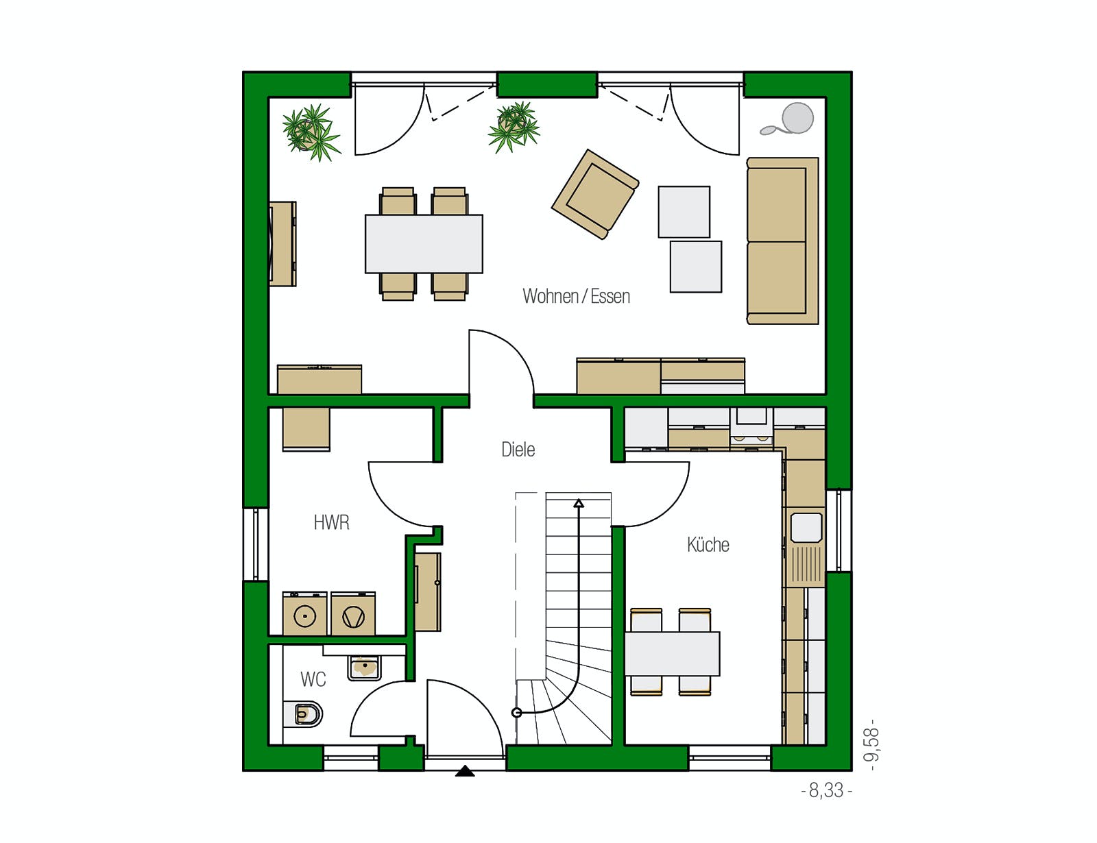 Massivhaus Turin von HELMA MASSIVHAUS Schlüsselfertig ab 286500€, Satteldach-Klassiker Grundriss 1