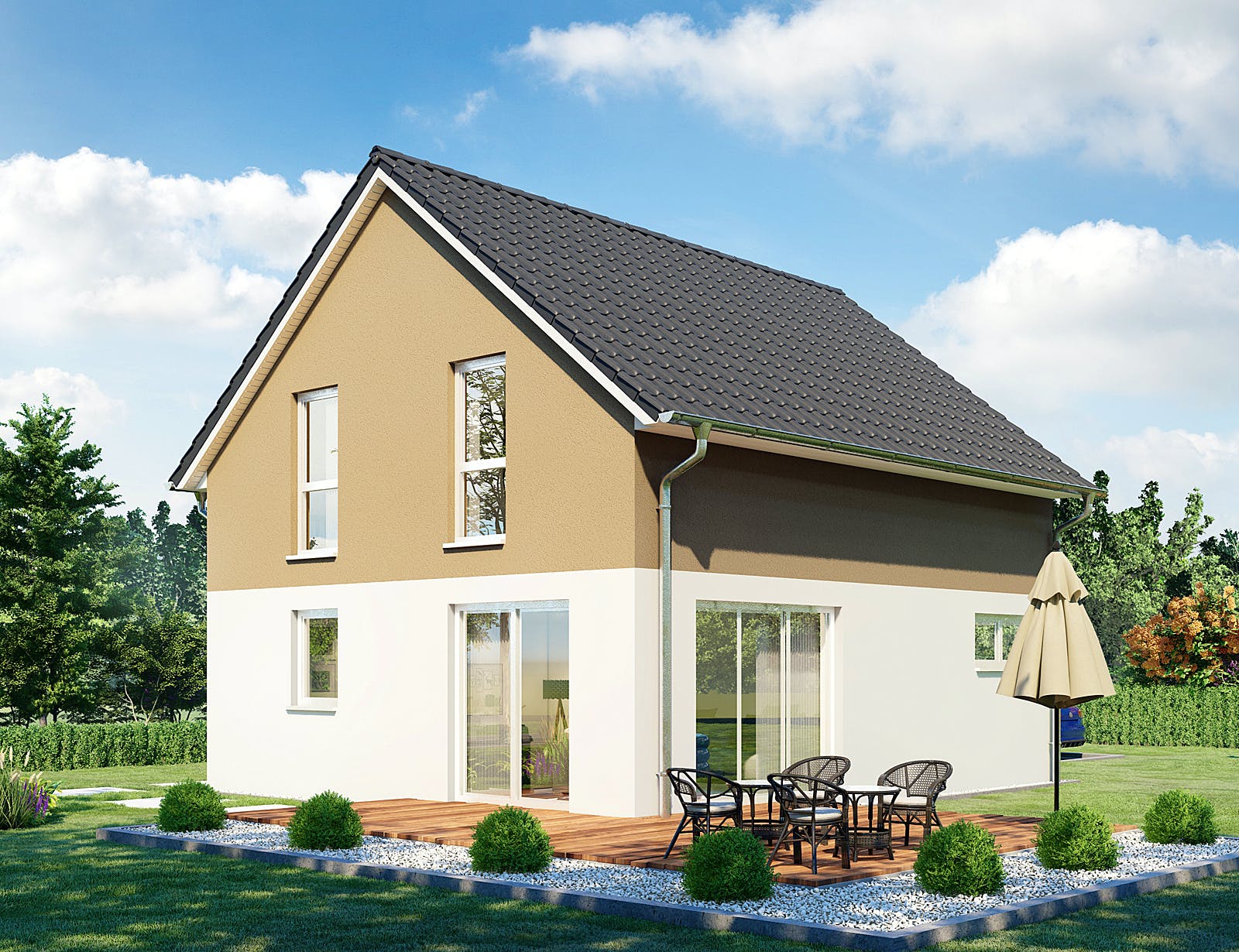 Massivhaus Ulm von HELMA MASSIVHAUS Schlüsselfertig ab 283600€, Satteldach-Klassiker Außenansicht 2