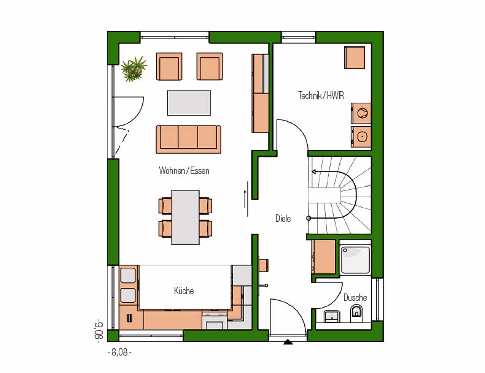 Massivhaus Ulm von HELMA MASSIVHAUS Schlüsselfertig ab 283600€, Satteldach-Klassiker Grundriss 1