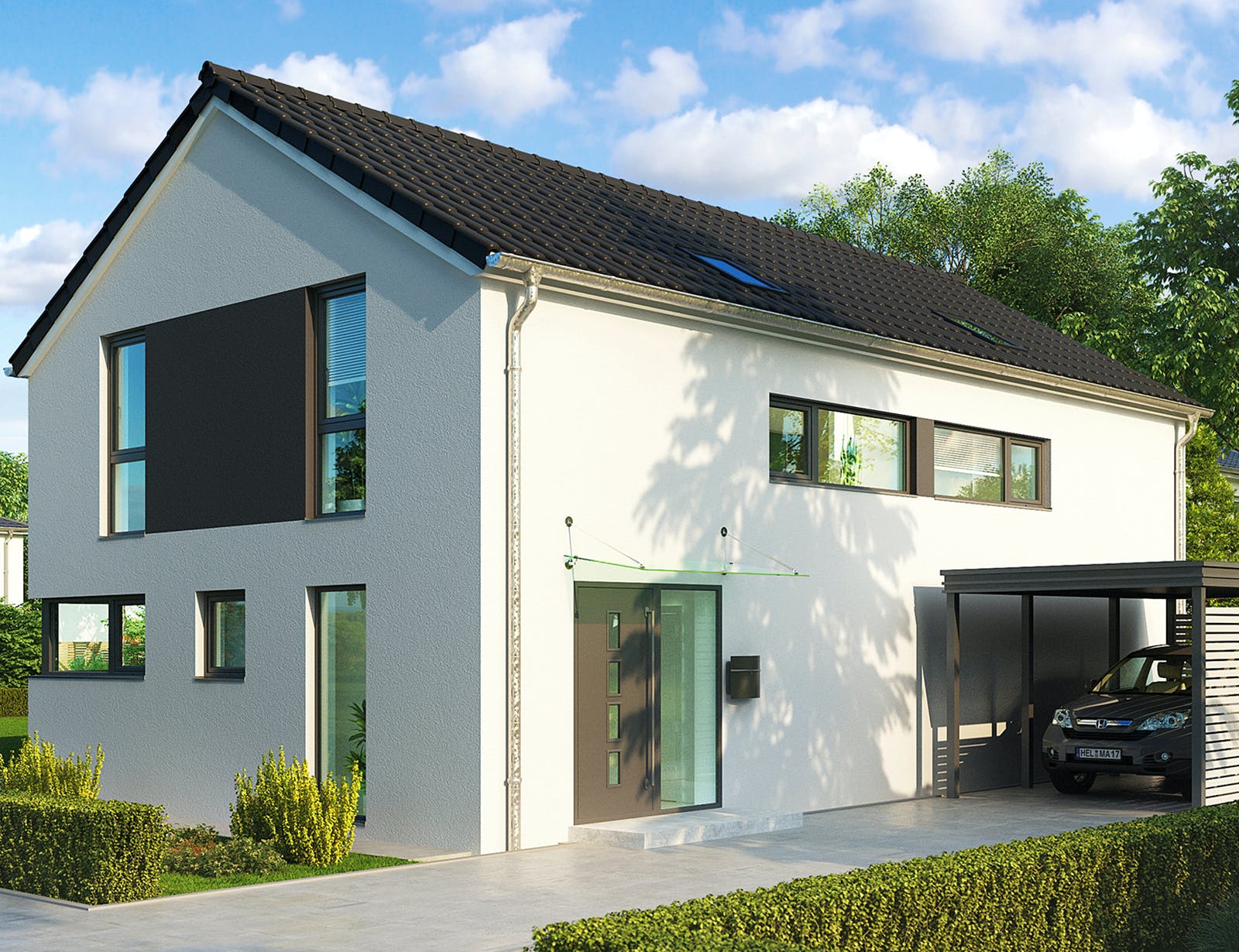 Massivhaus Valencia von HELMA MASSIVHAUS Schlüsselfertig ab 368850€, Satteldach-Klassiker Außenansicht 2