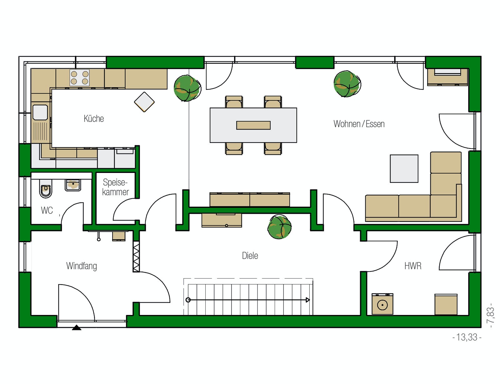 Massivhaus Valencia von HELMA MASSIVHAUS Schlüsselfertig ab 368850€, Satteldach-Klassiker Grundriss 1