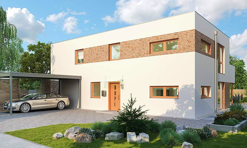 Massivhaus Venlo von HELMA MASSIVHAUS Schlüsselfertig ab 533150€, Cubushaus Außenansicht 1