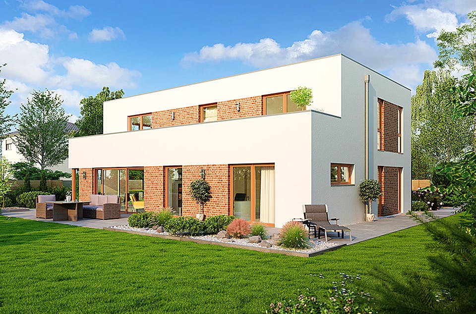 Massivhaus Venlo von HELMA MASSIVHAUS Schlüsselfertig ab 533150€, Cubushaus Außenansicht 2
