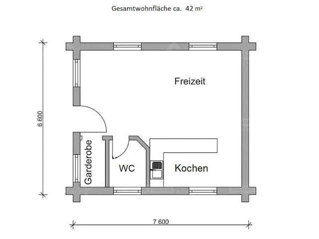Blockhaus Blockhütte Adler von Holzbau Rustikal - Blockhäuser Bausatzhaus ab 54648€, Satteldach-Klassiker Grundriss 1