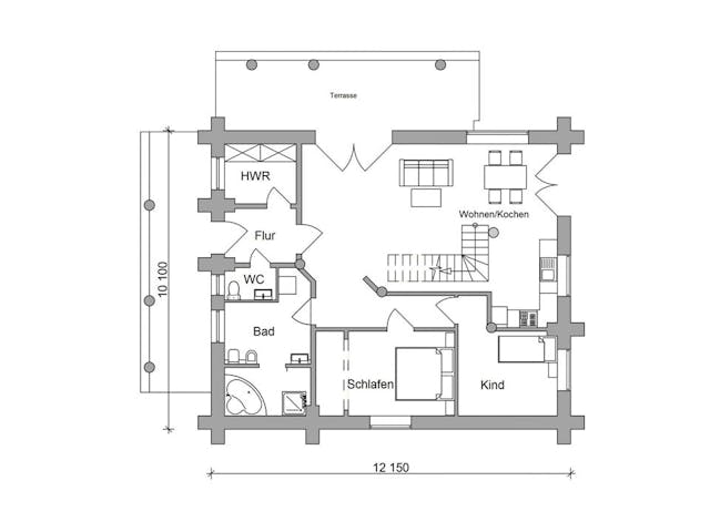 Blockhaus Blockhaus Potsdam von Holzbau Rustikal - Blockhäuser Bausatzhaus ab 158175€, Blockhaus Grundriss 1