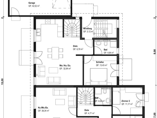 Fertighaus Homestory 173 von Lehner Haus Schlüsselfertig ab 972400€, Satteldach-Klassiker Grundriss 2