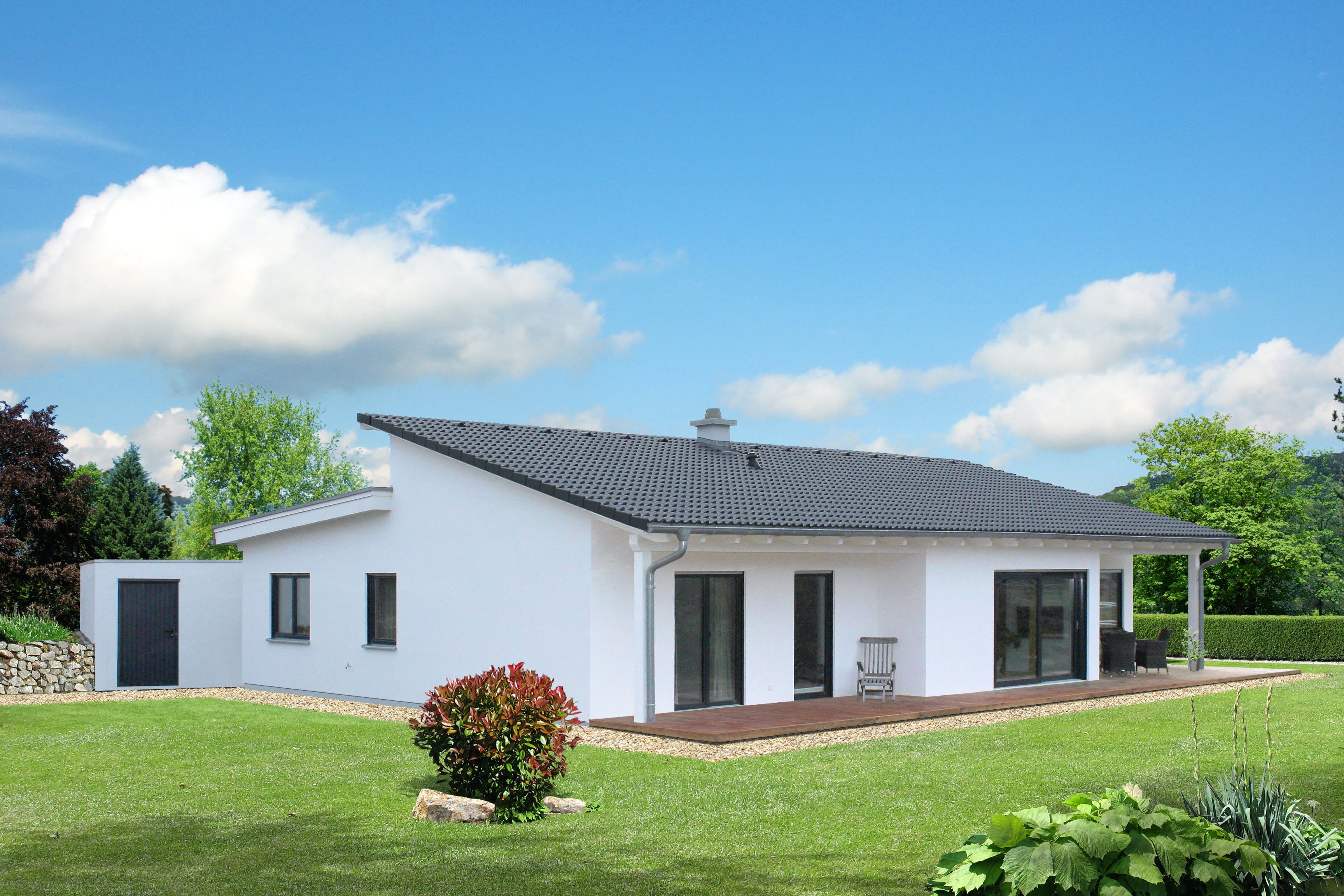 Fertighaus Homestory 196 von Lehner Haus Schlüsselfertig ab 314600€, Bungalow Außenansicht 2