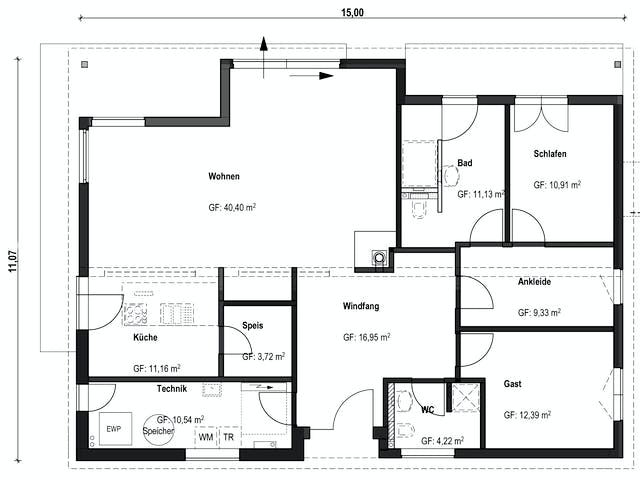 Fertighaus Homestory 196 von Lehner Haus Schlüsselfertig ab 314600€, Bungalow Grundriss 1