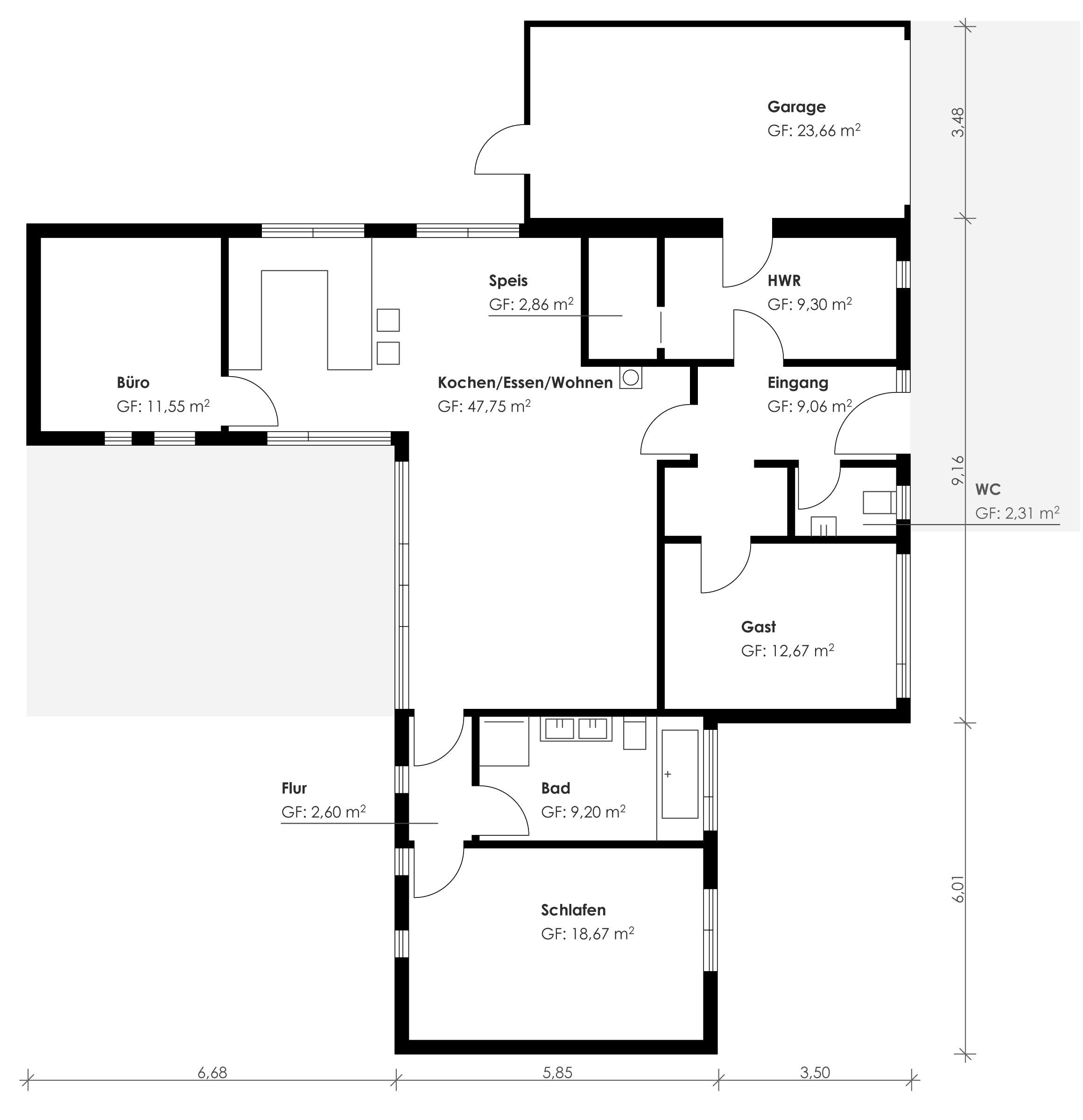Fertighaus Homestory 271 von Lehner Haus Schlüsselfertig ab 274170€, Bungalow Grundriss 1