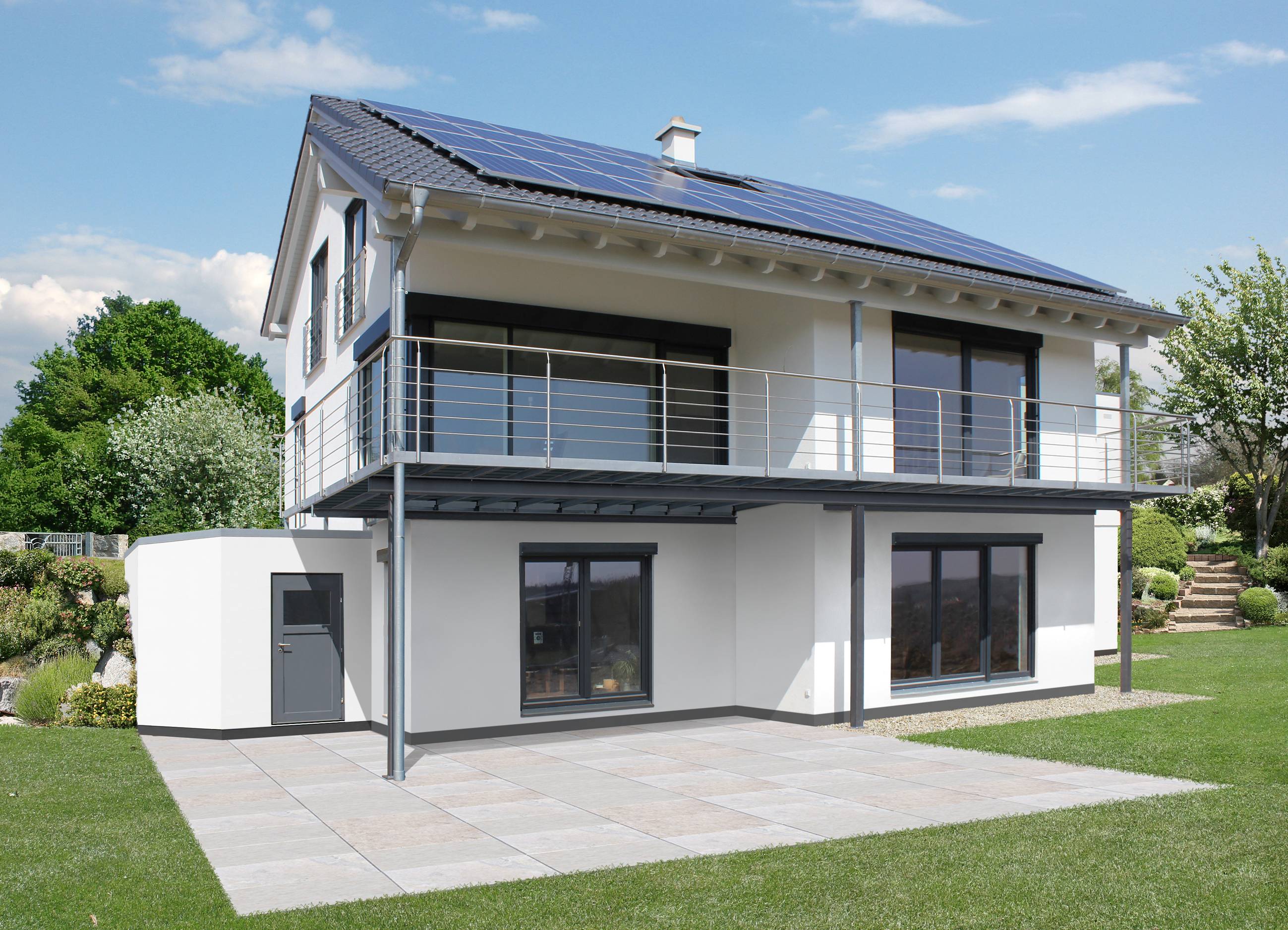 Fertighaus Homestory 348 von Lehner Haus Schlüsselfertig ab 440115€, Satteldach-Klassiker Außenansicht 1