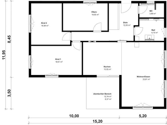 Fertighaus Homestory 429 von Lehner Haus, Bungalow Grundriss 1