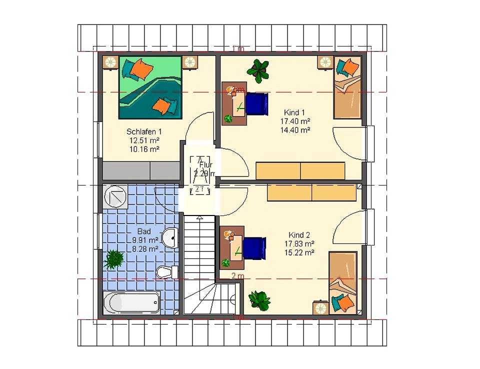 Massivhaus Marion II von HSE Massivhaus Schlüsselfertig ab 232040€, Satteldach-Klassiker Grundriss 2
