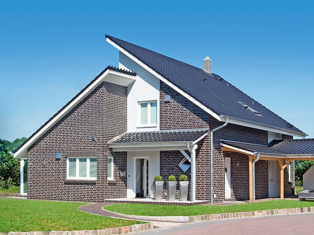 Massivhaus VarioVision 155 von HSE Massivhaus Schlüsselfertig ab 355170€, Pultdachhaus Außenansicht 1
