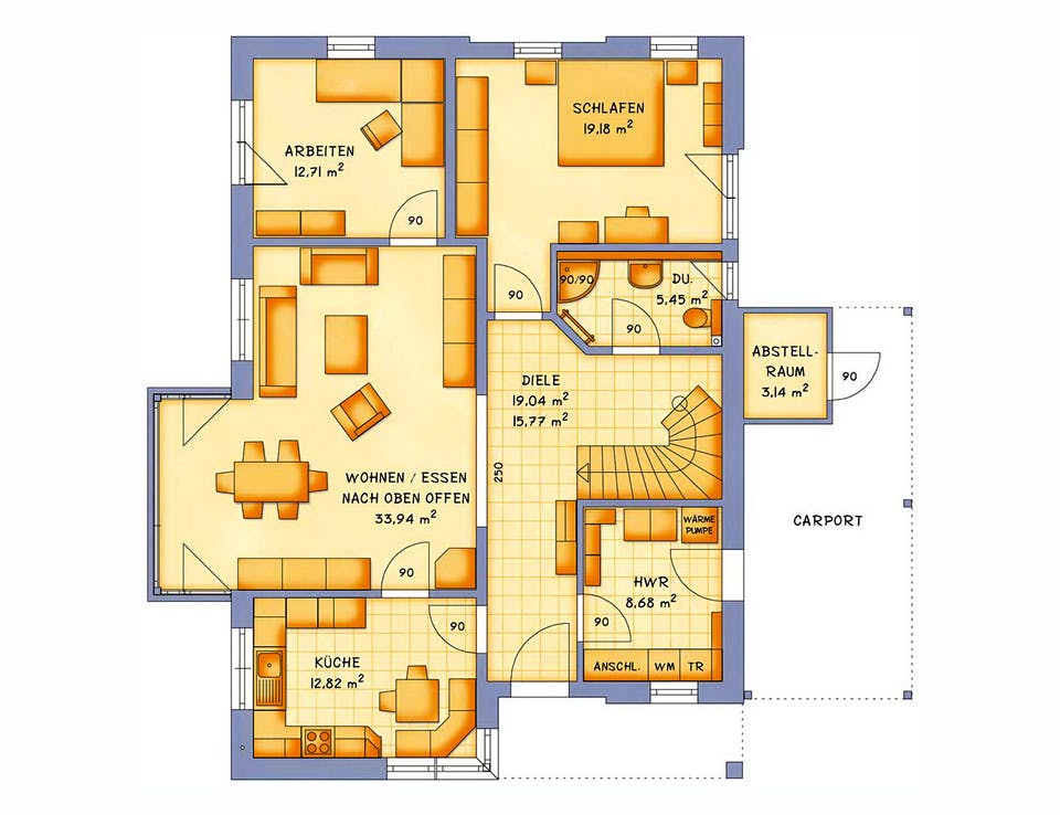 Massivhaus VarioVision 155 von HSE Massivhaus Schlüsselfertig ab 355170€, Pultdachhaus Grundriss 1