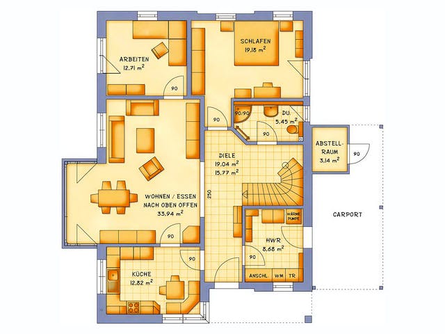 Massivhaus VarioVision 155 von HSE Massivhaus Schlüsselfertig ab 355170€, Pultdachhaus Grundriss 1