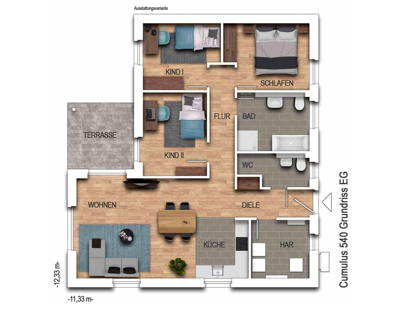 Massivhaus Cumulus 540 von Heinz von Heiden Schlüsselfertig ab 250293€, Bungalow Grundriss 1