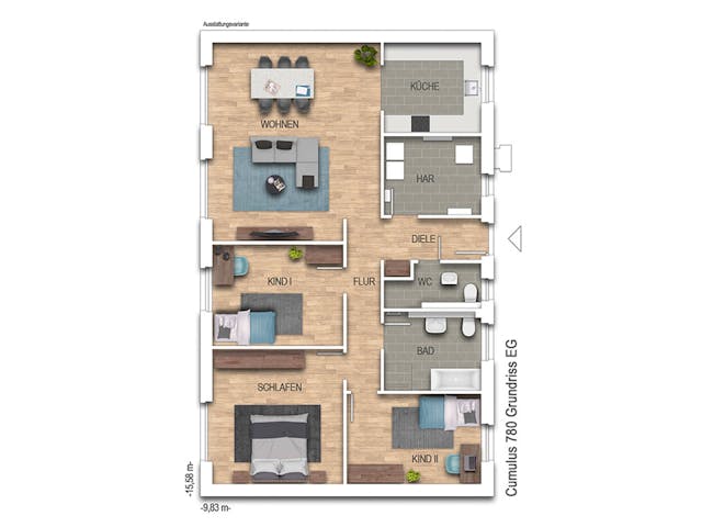 Massivhaus Cumulus 780 von Heinz von Heiden Zentrale Schlüsselfertig ab 270240€, Bungalow Grundriss 1