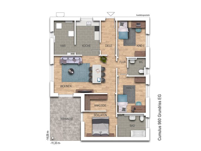Massivhaus Cumulus 960 von Heinz von Heiden Zentrale Schlüsselfertig ab 273435€, Bungalow Grundriss 1