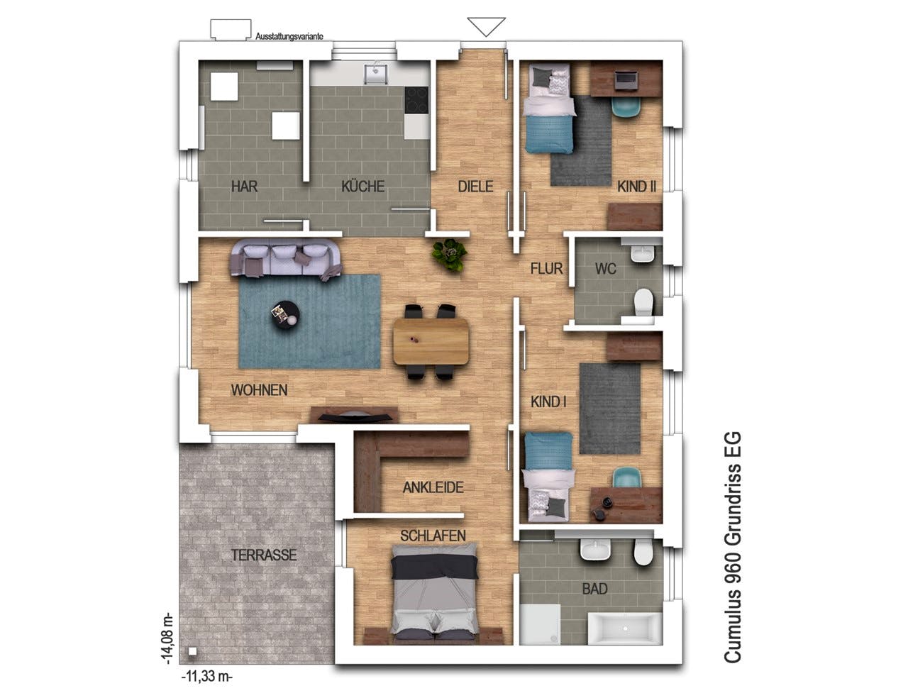 Massivhaus Cumulus 960 von Heinz von Heiden Schlüsselfertig ab 272194€, Bungalow Grundriss 1