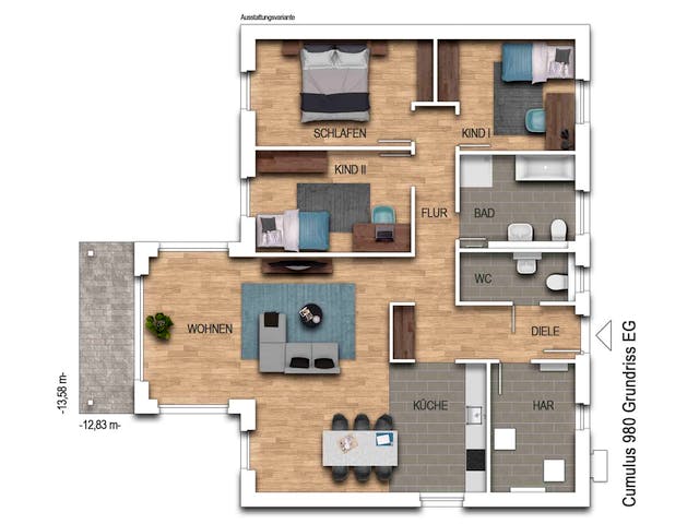 Massivhaus Cumulus 980 von Heinz von Heiden Schlüsselfertig ab 267738€, Bungalow Grundriss 1