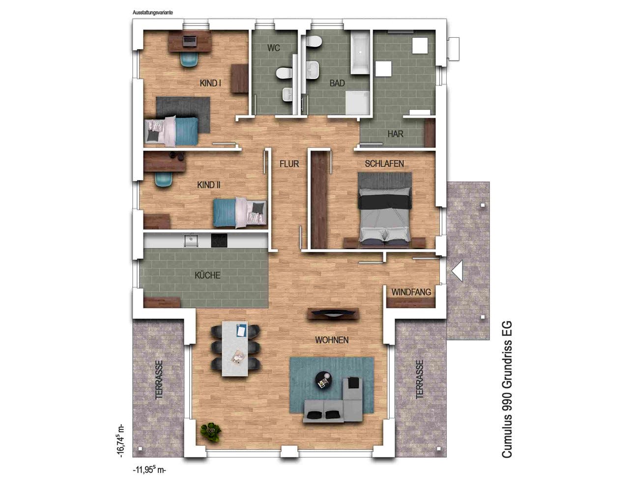 Massivhaus Cumulus 990 von Heinz von Heiden Schlüsselfertig ab 443064€, Bungalow Grundriss 1