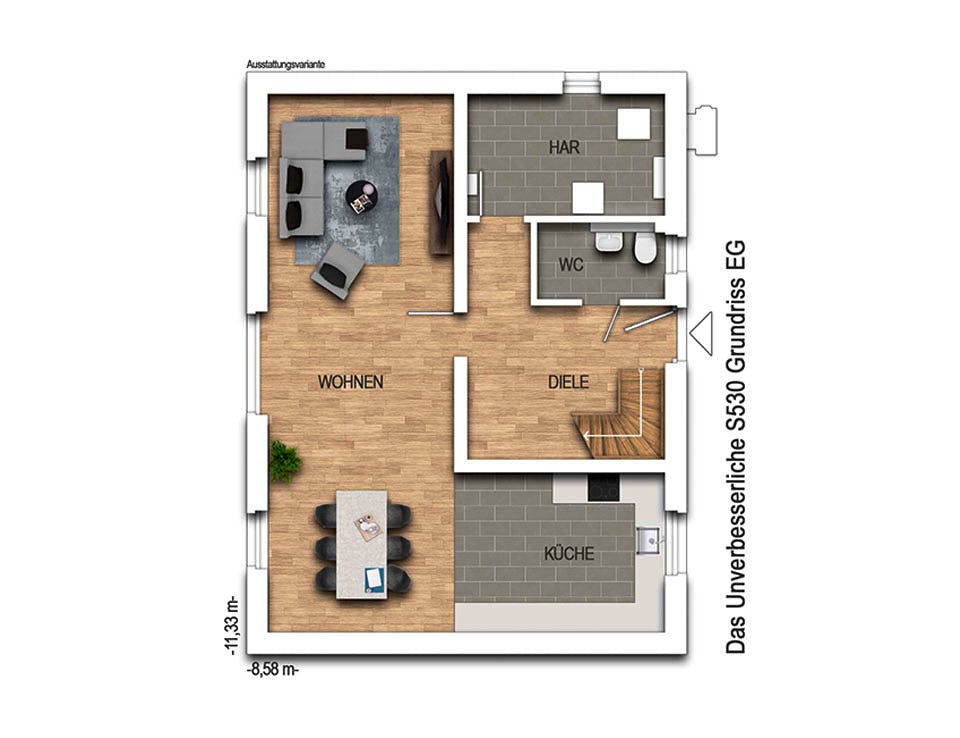 Massivhaus Das Unverbesserliche S530 von Heinz von Heiden Zentrale Schlüsselfertig ab 230642€, Grundriss 1